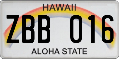 HI license plate ZBB016
