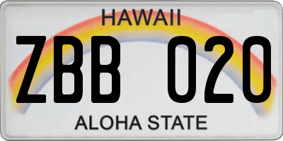HI license plate ZBB020