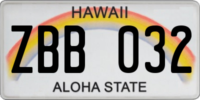 HI license plate ZBB032