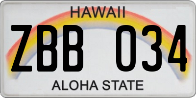 HI license plate ZBB034