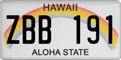 HI license plate ZBB191