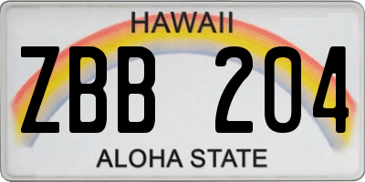 HI license plate ZBB204