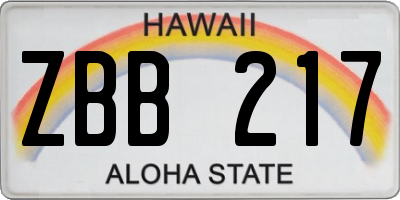 HI license plate ZBB217