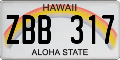 HI license plate ZBB317