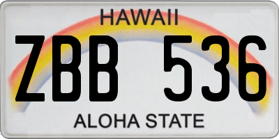 HI license plate ZBB536