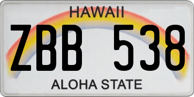 HI license plate ZBB538