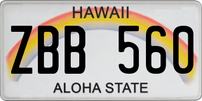 HI license plate ZBB560