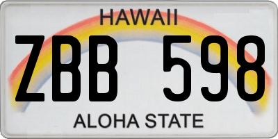HI license plate ZBB598