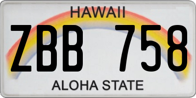 HI license plate ZBB758