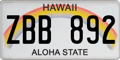 HI license plate ZBB892