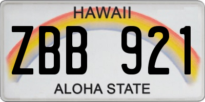 HI license plate ZBB921