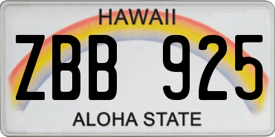 HI license plate ZBB925