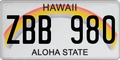 HI license plate ZBB980