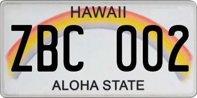 HI license plate ZBC002