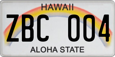 HI license plate ZBC004
