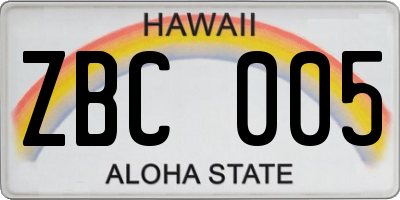 HI license plate ZBC005