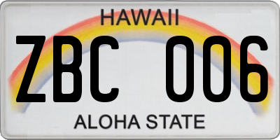 HI license plate ZBC006