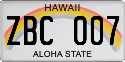 HI license plate ZBC007