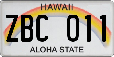HI license plate ZBC011