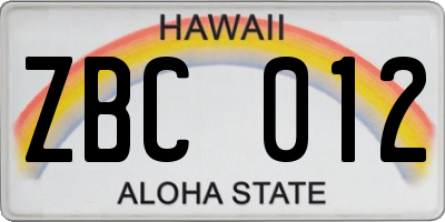 HI license plate ZBC012