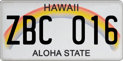 HI license plate ZBC016