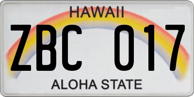 HI license plate ZBC017