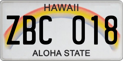 HI license plate ZBC018