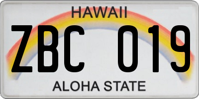 HI license plate ZBC019