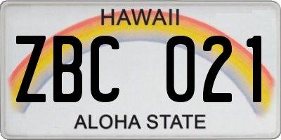 HI license plate ZBC021