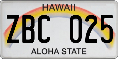 HI license plate ZBC025