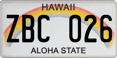 HI license plate ZBC026
