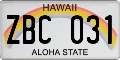 HI license plate ZBC031