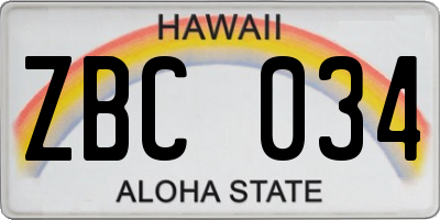 HI license plate ZBC034