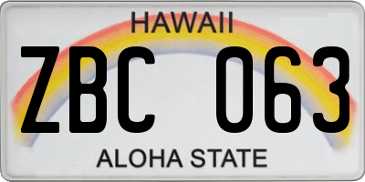 HI license plate ZBC063