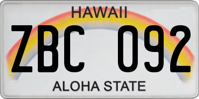HI license plate ZBC092
