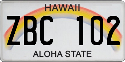 HI license plate ZBC102