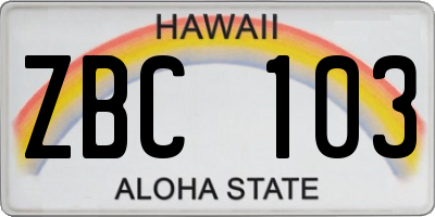 HI license plate ZBC103