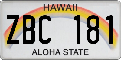 HI license plate ZBC181