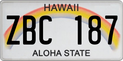 HI license plate ZBC187