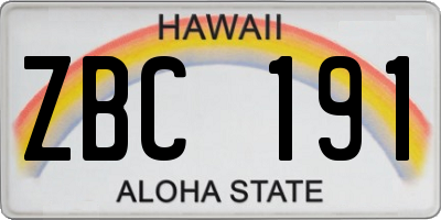 HI license plate ZBC191