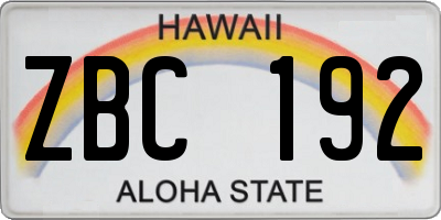 HI license plate ZBC192