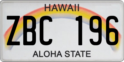 HI license plate ZBC196