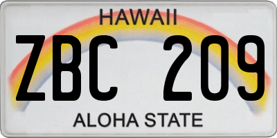 HI license plate ZBC209
