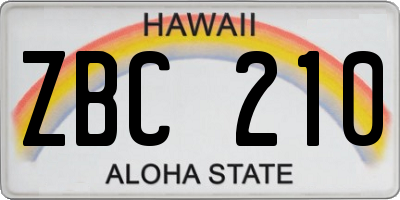 HI license plate ZBC210