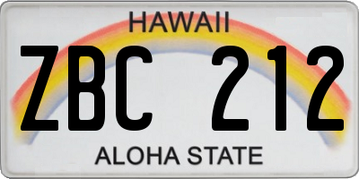 HI license plate ZBC212