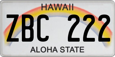 HI license plate ZBC222