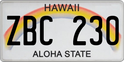 HI license plate ZBC230