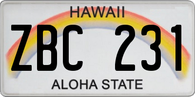 HI license plate ZBC231