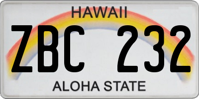 HI license plate ZBC232