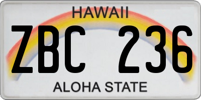 HI license plate ZBC236